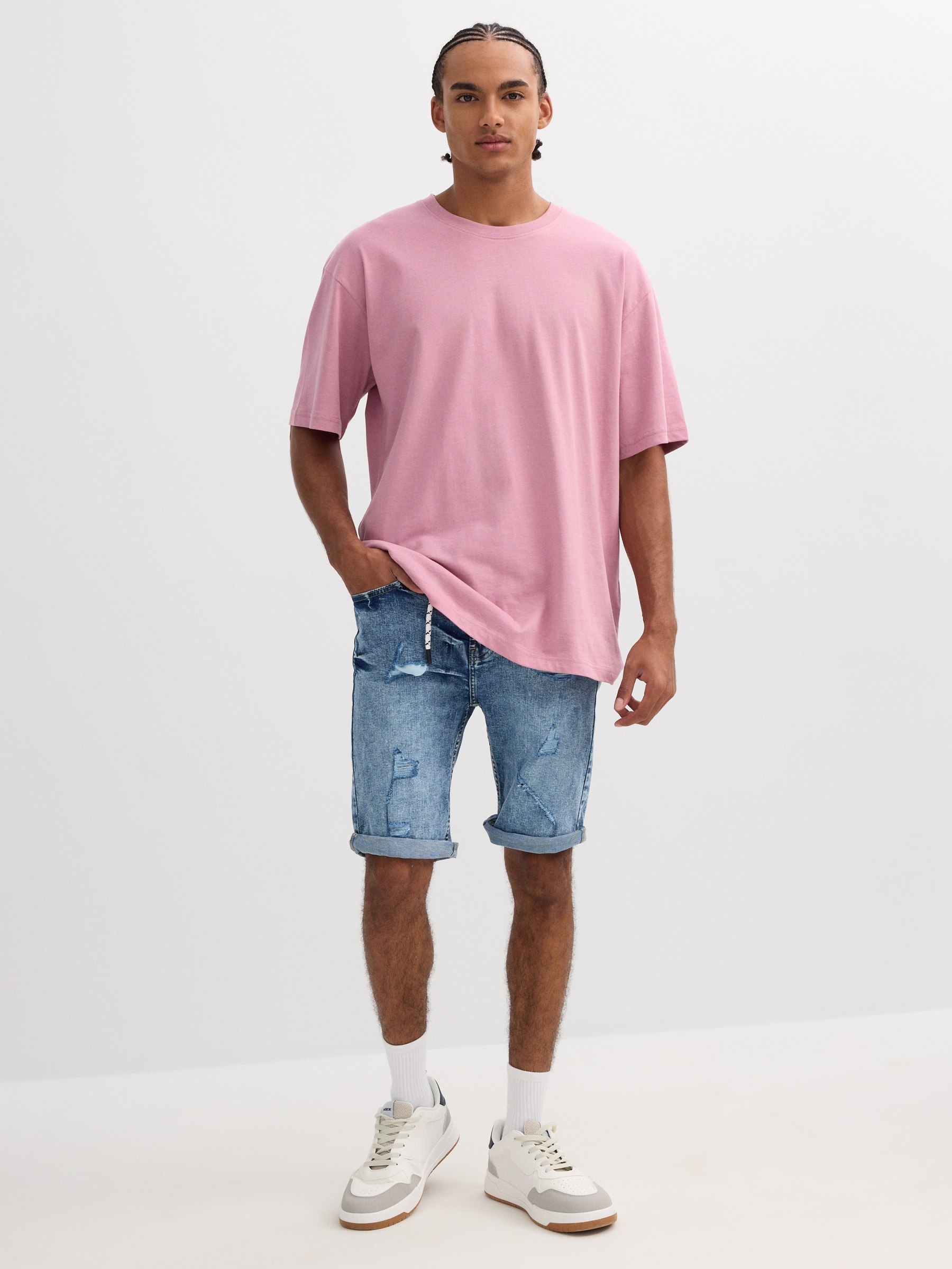 Bermudas denim rotos azul vista media frontal