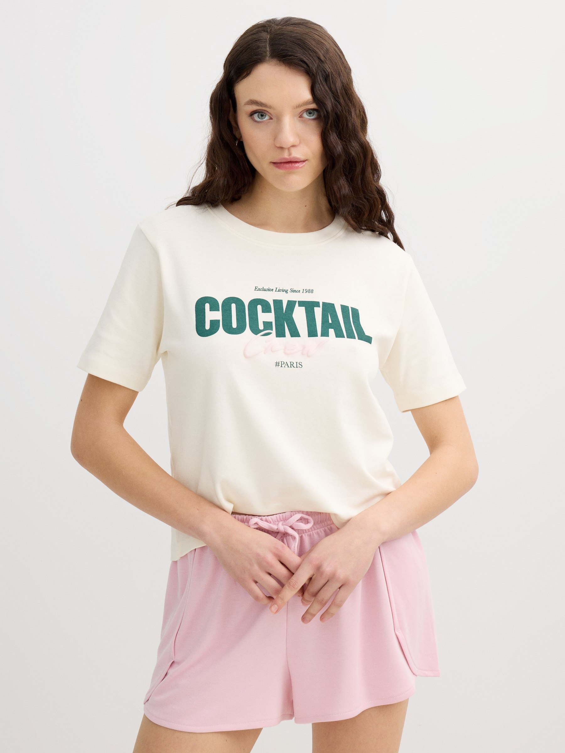 Cotton T-shirt Cocktail off white middle front view
