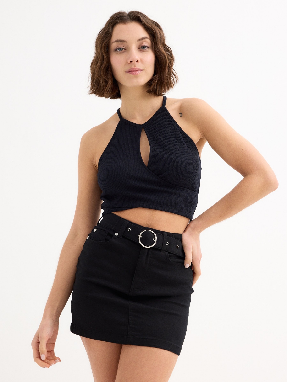 Mini twill skirt with belt