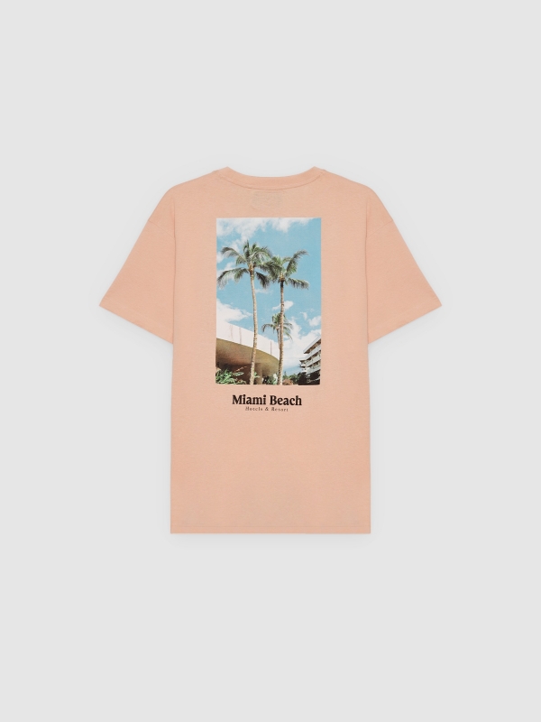 Camiseta Miami Beach rosa nude vista trasera