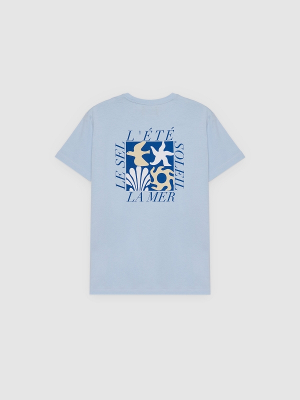 Camiseta azul estampa tropical azul claro vista traseira