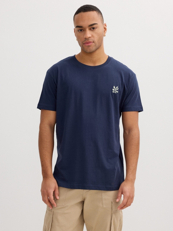 Camiseta tropical bordado azul marino vista media frontal