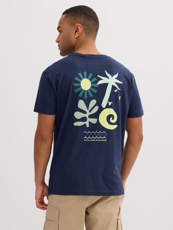 Camiseta tropical bordado azul marino vista media trasera