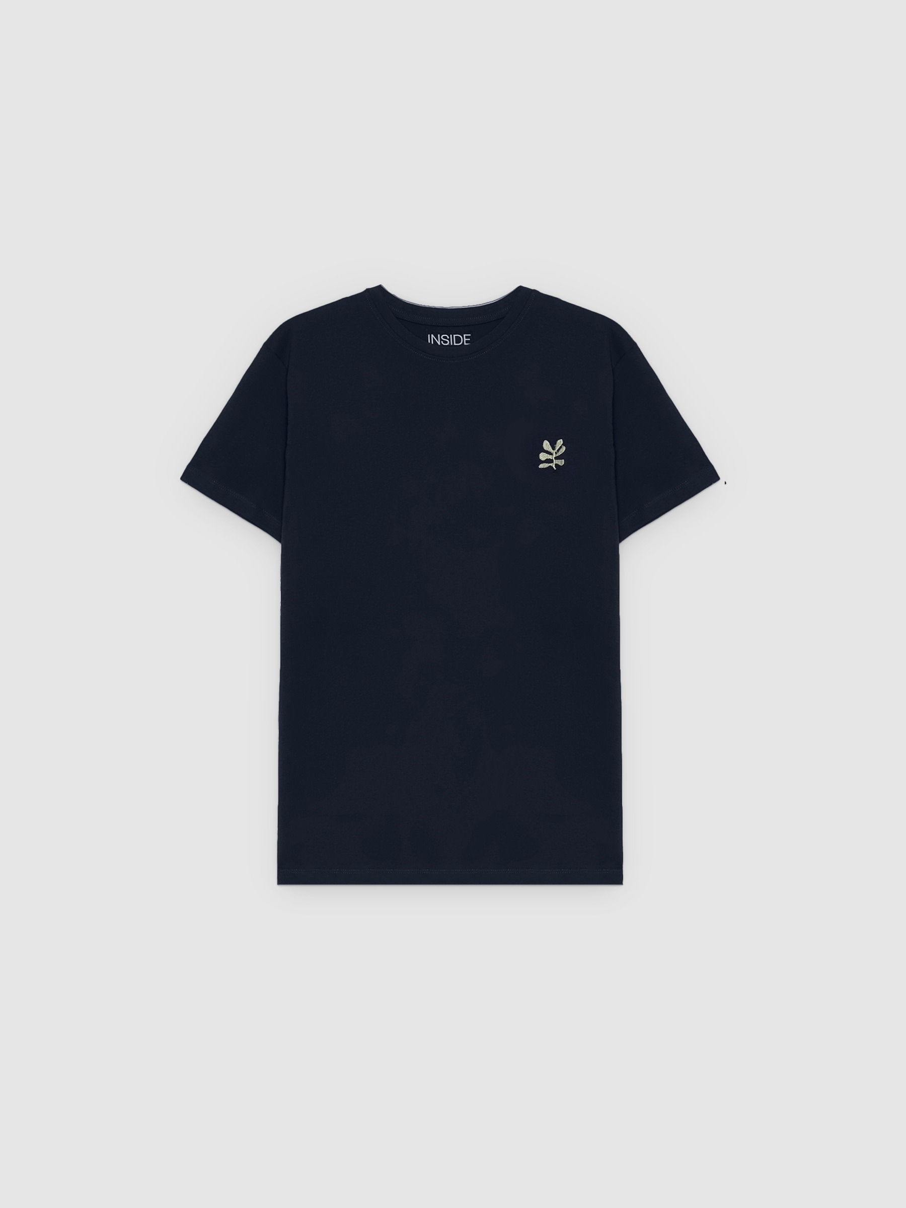 Camiseta tropical bordado azul marino vista media frontal