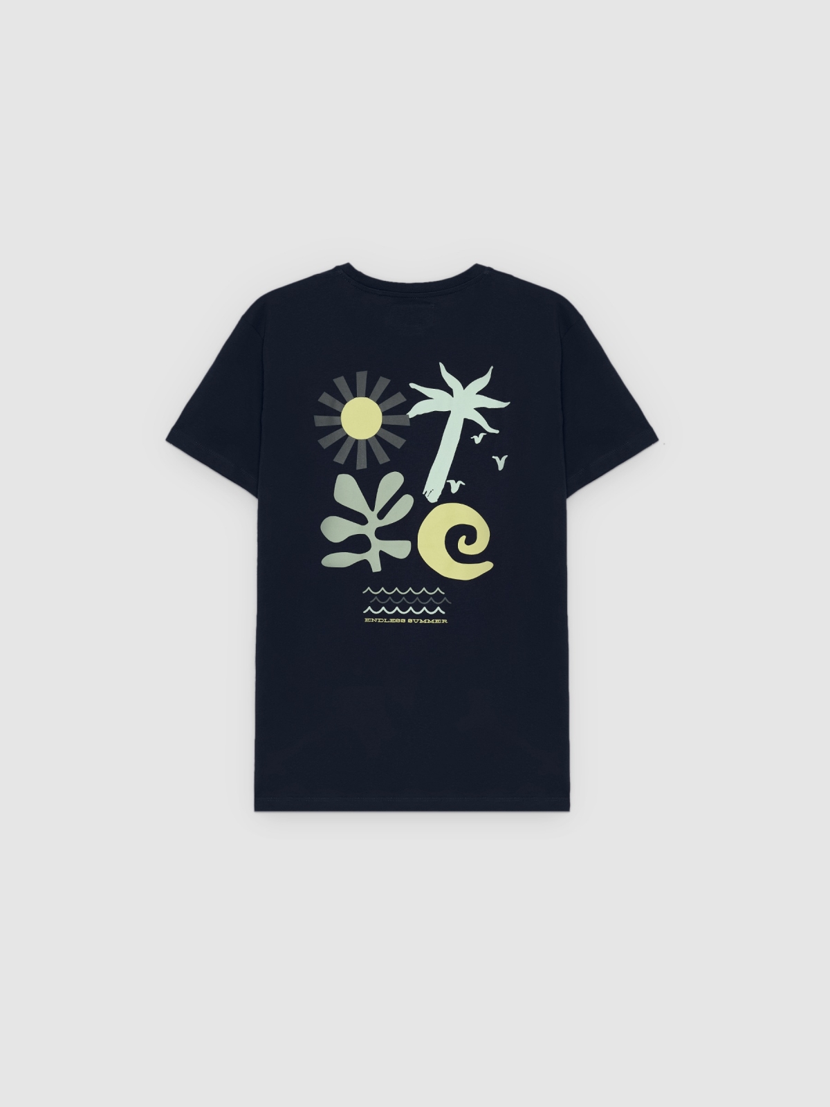 Camiseta tropical bordado azul marino vista trasera