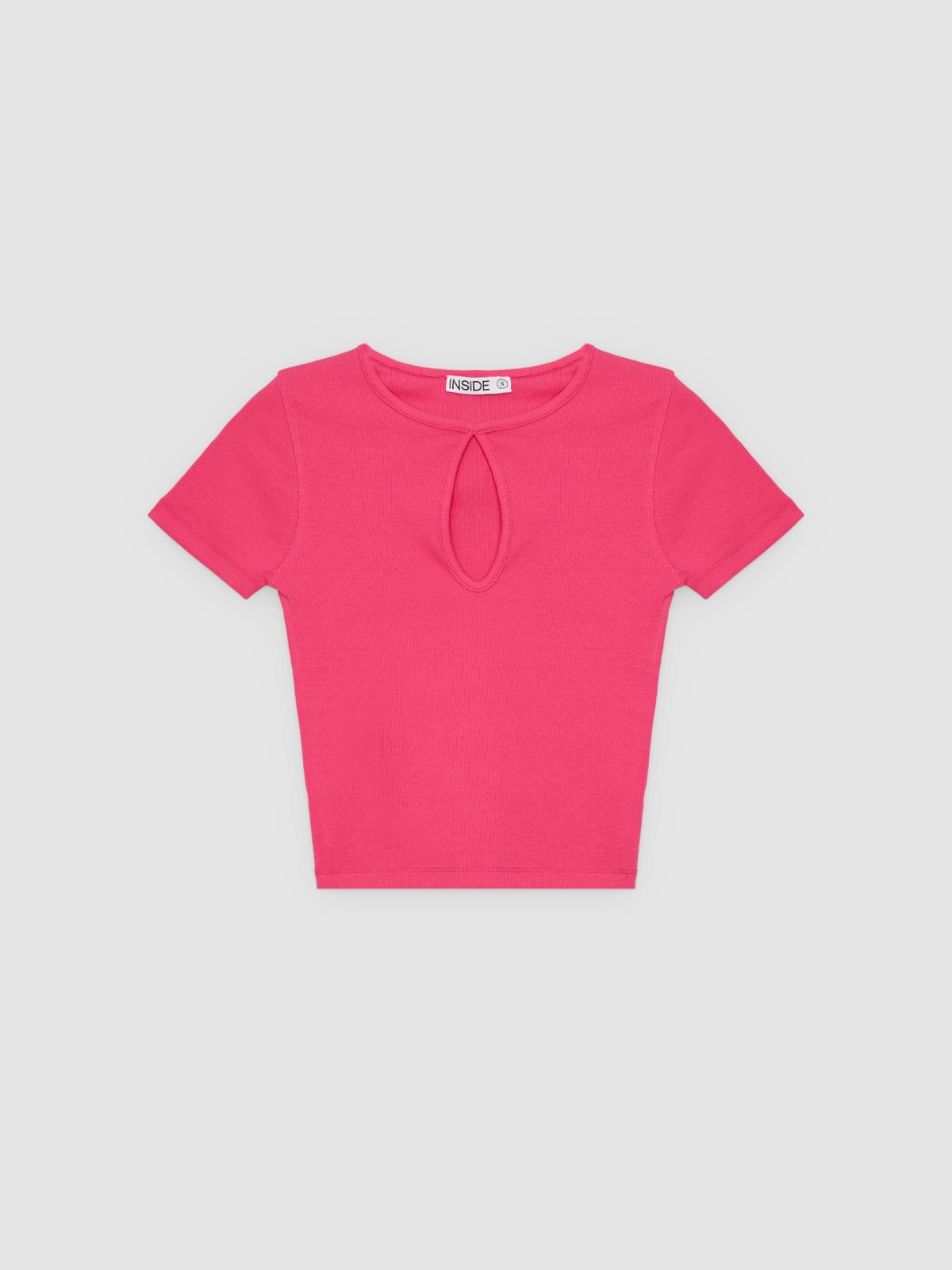 %Pto% Short sleeve crop cut out t-shirt fuchsia front view