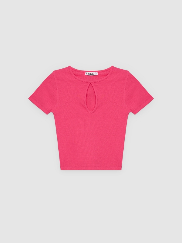  Camiseta manga corta crop cut out fucsia vista frontal