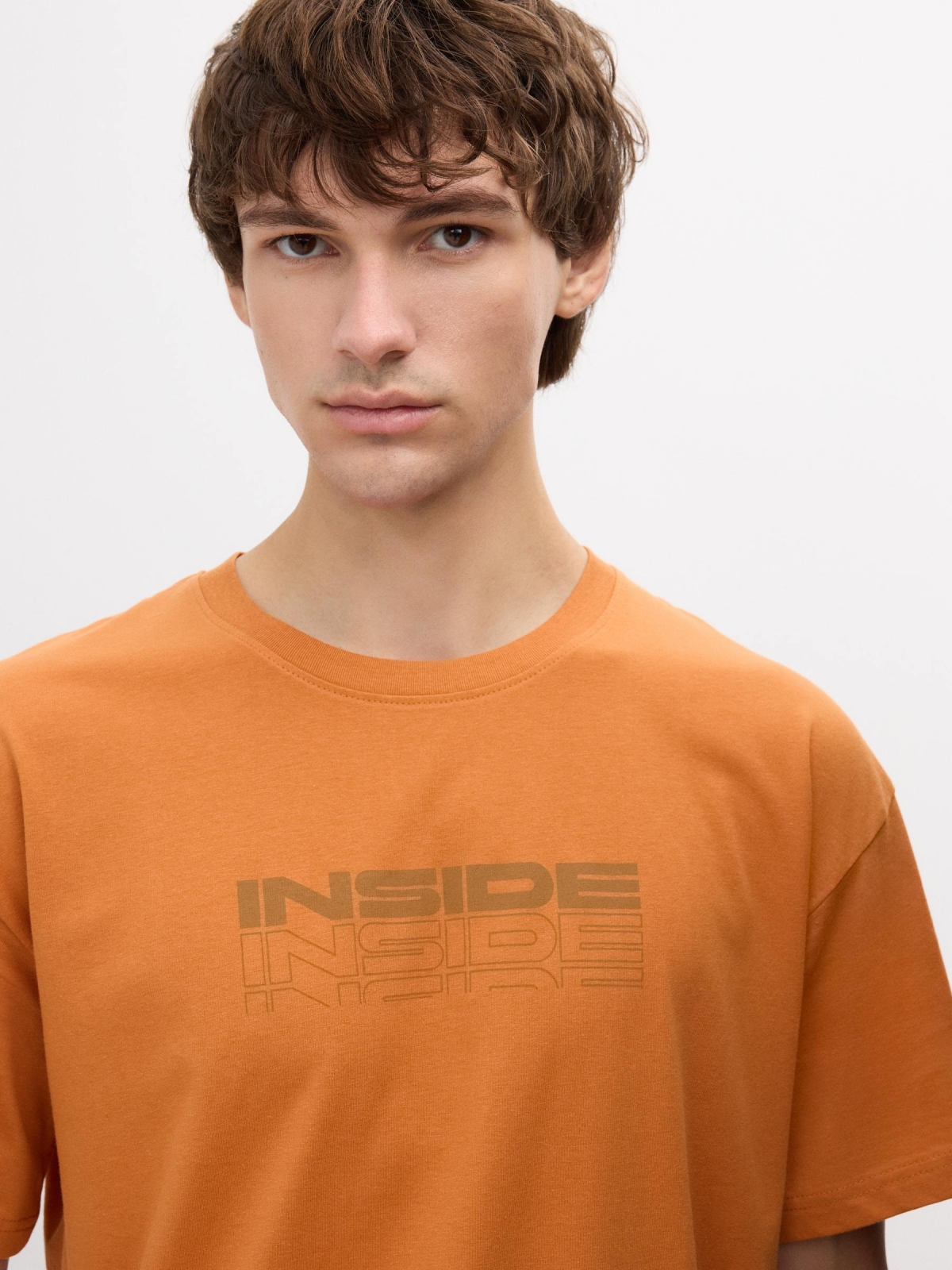Inside logo t-shirt cinnamon detail view