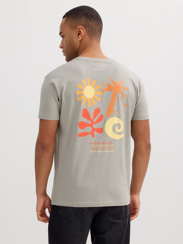 Tropical embroidered t-shirt green middle back view