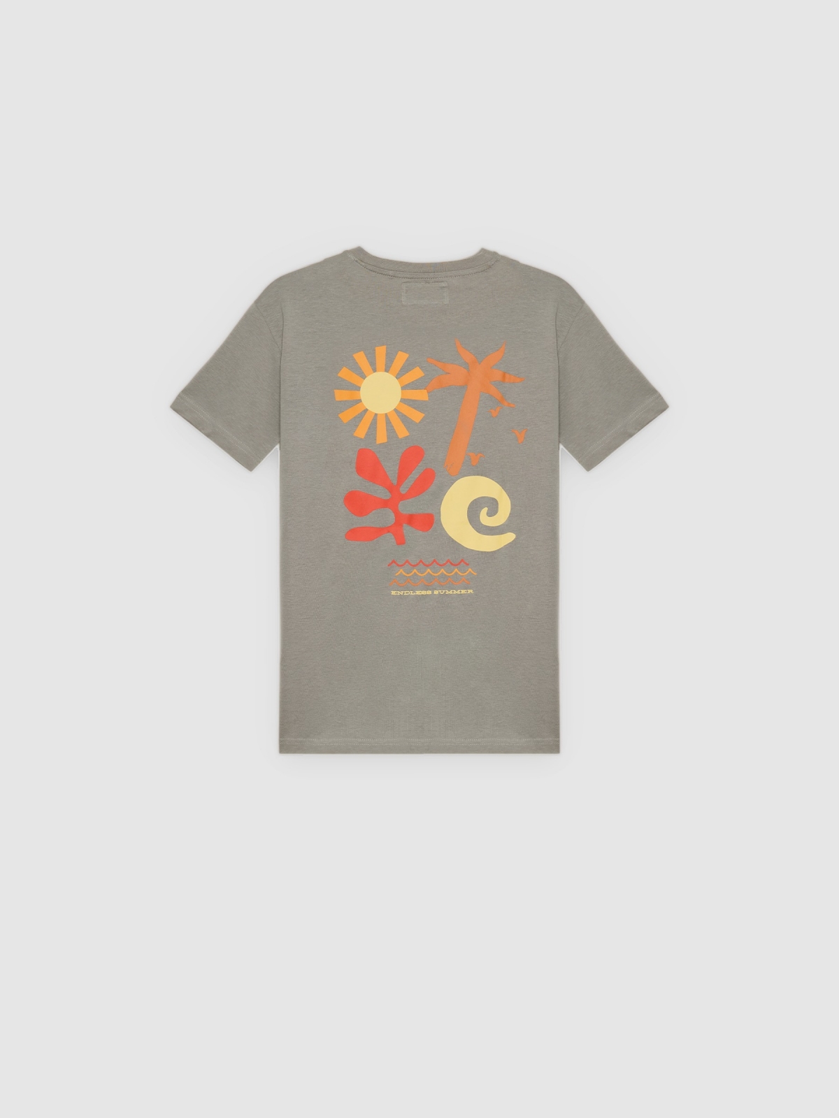 Tropical embroidered t-shirt green back view