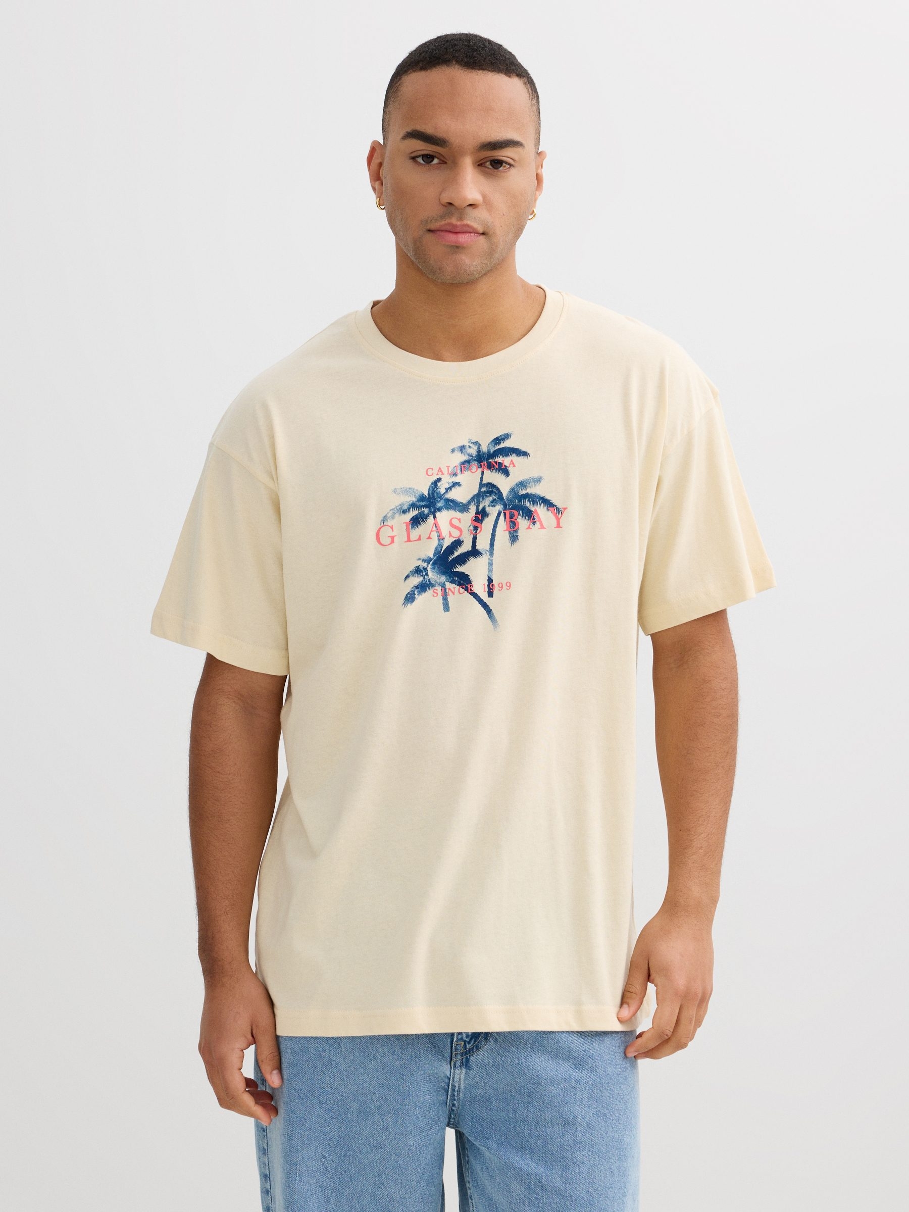 Tropical palm trees t-shirt sand middle front view