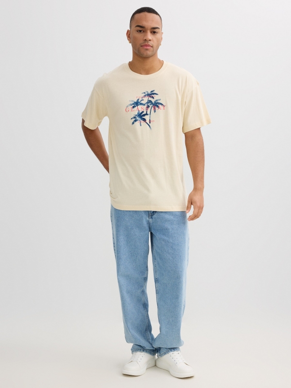 Tropical palm trees t-shirt sand front view