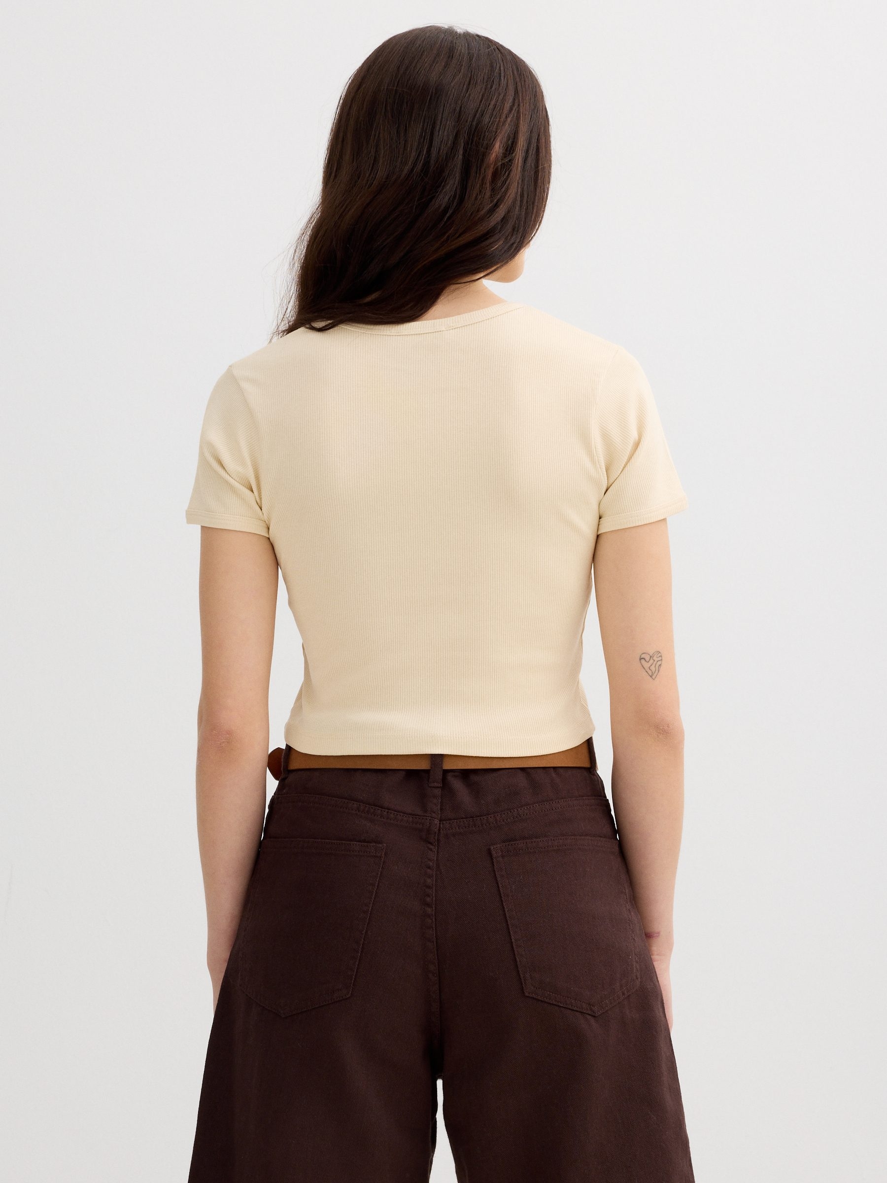 Cherry crop top shirt sand middle front view