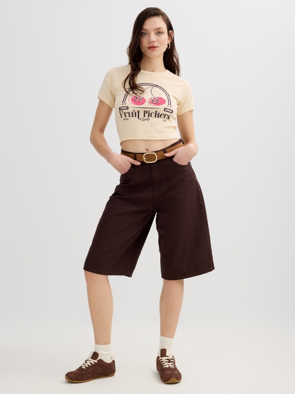 Cherry crop top shirt sand front view