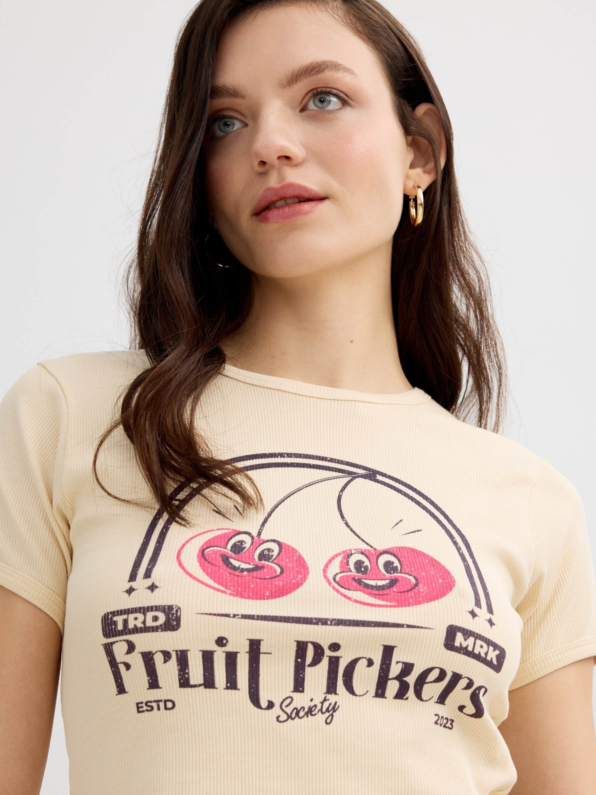 Cherry crop top shirt sand detail view