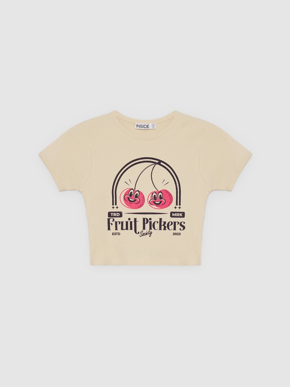 %Pto% Camiseta crop cerezas arena vista frontal