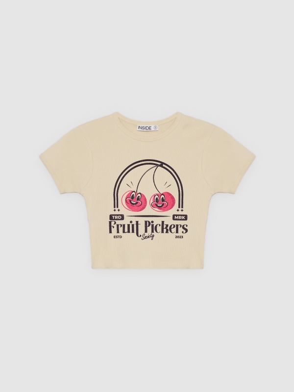  Camiseta crop cerejas areia vista frontal