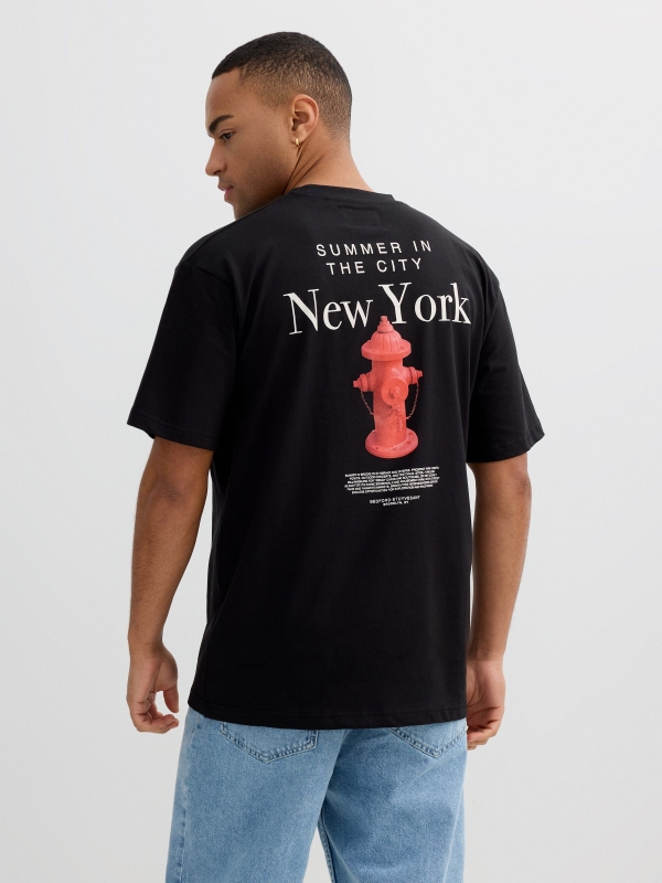Camiseta negra New York negro vista media trasera