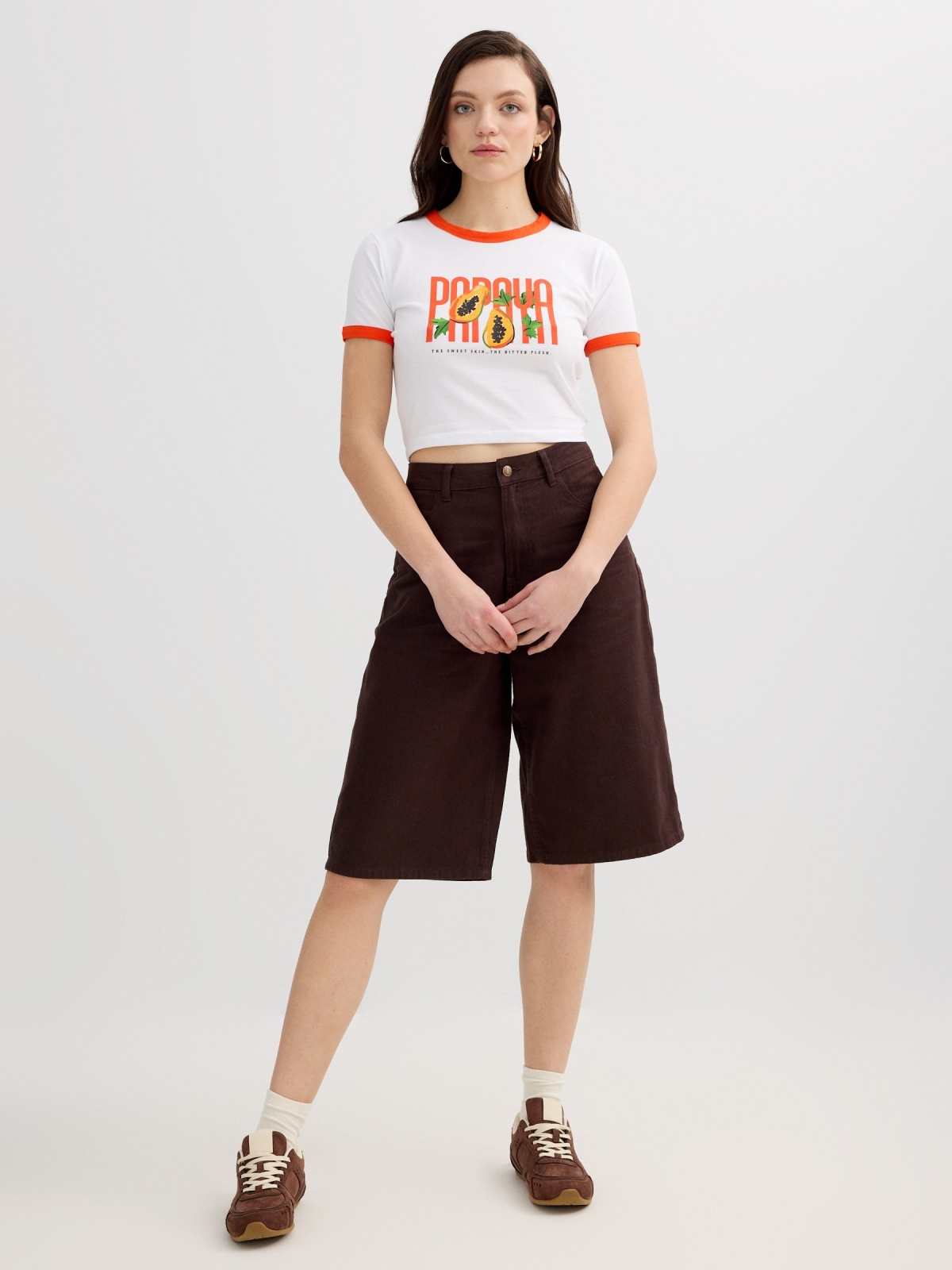 Papaya Crop T-shirt white front view