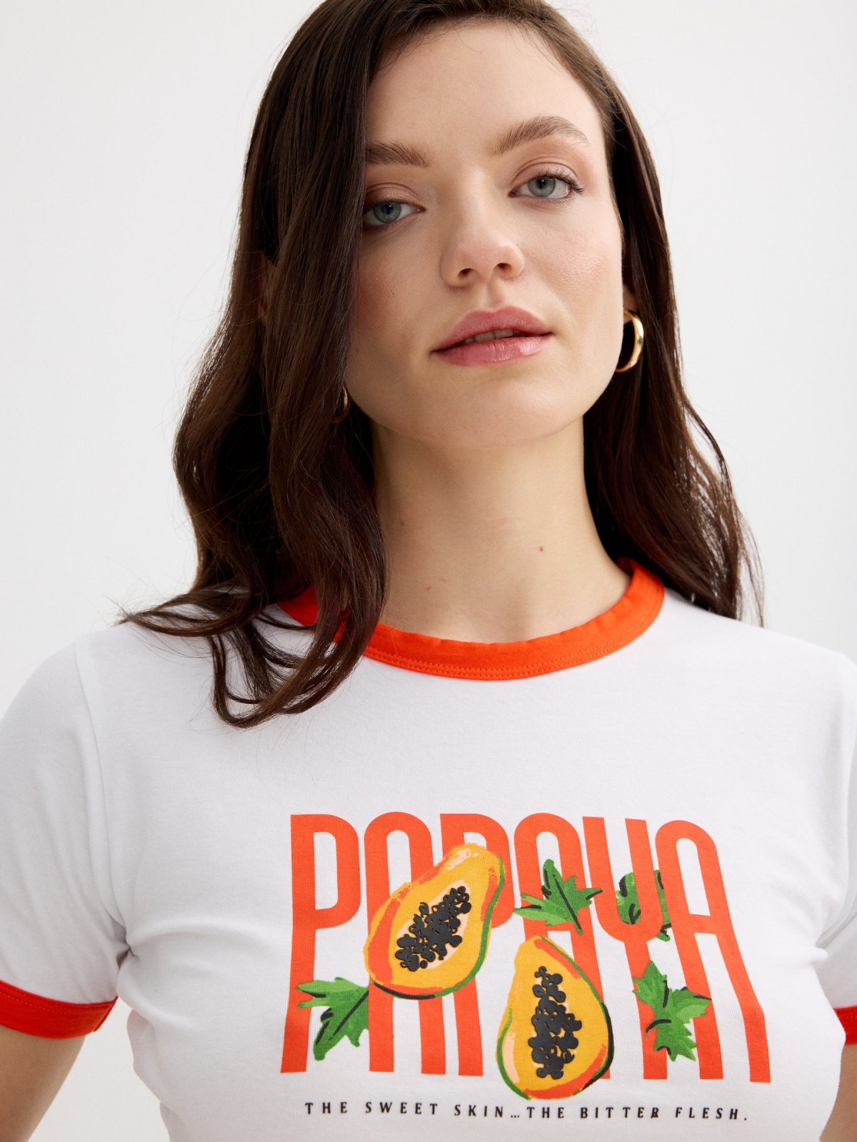 Papaya Crop T-shirt white detail view