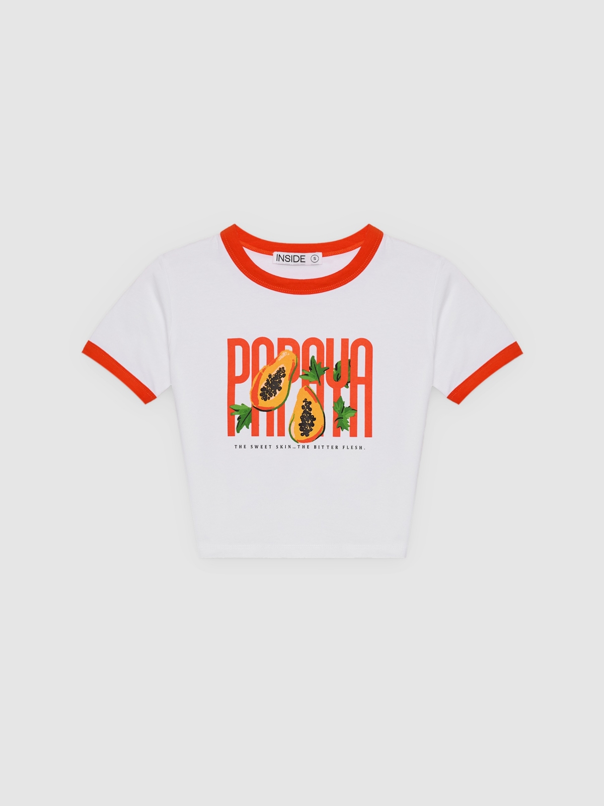 %Pto% Camiseta Papaya Crop branco vista frontal
