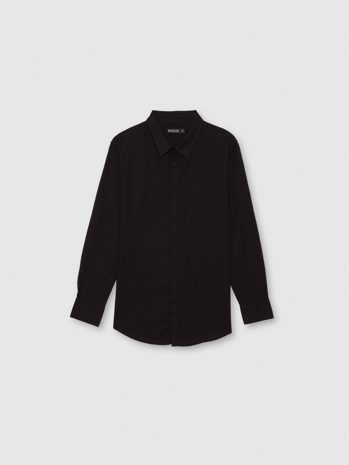 %Pto% Long sleeve linen shirt black front view