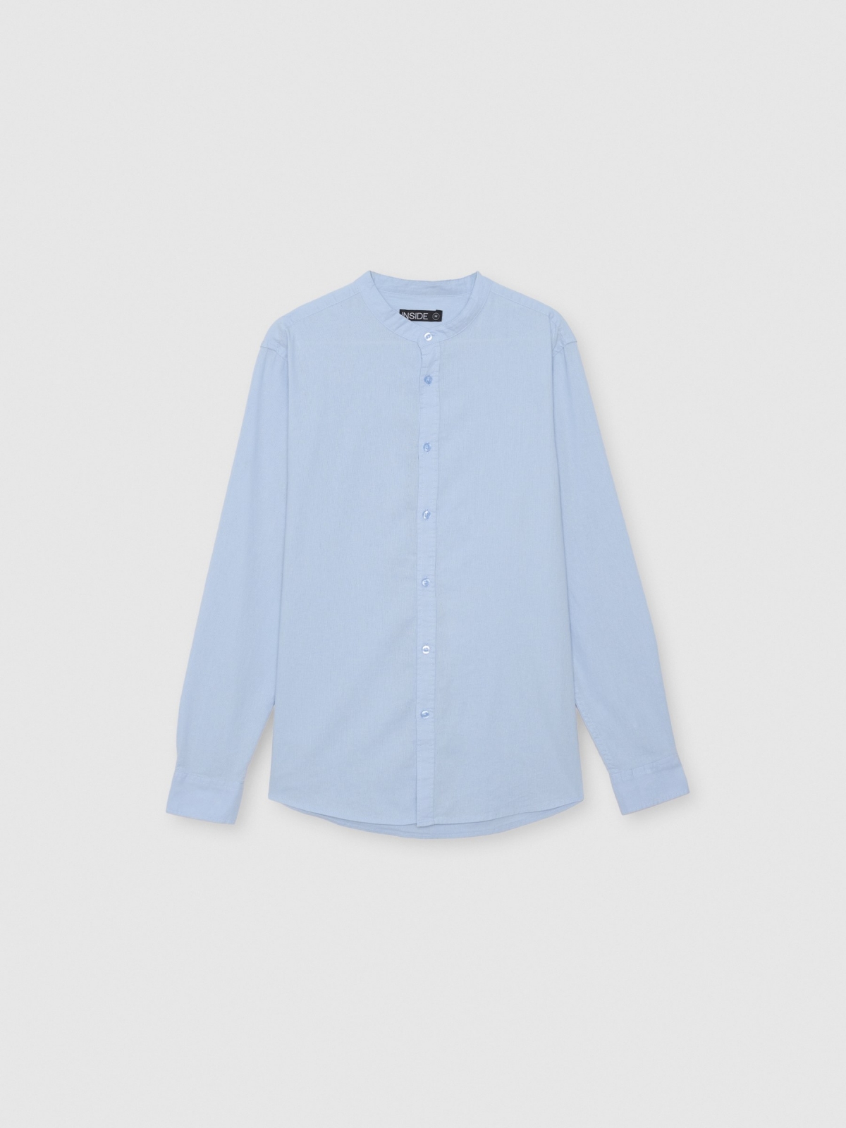 %Pto% Long sleeve linen shirt with mandarin collar sky blue front view