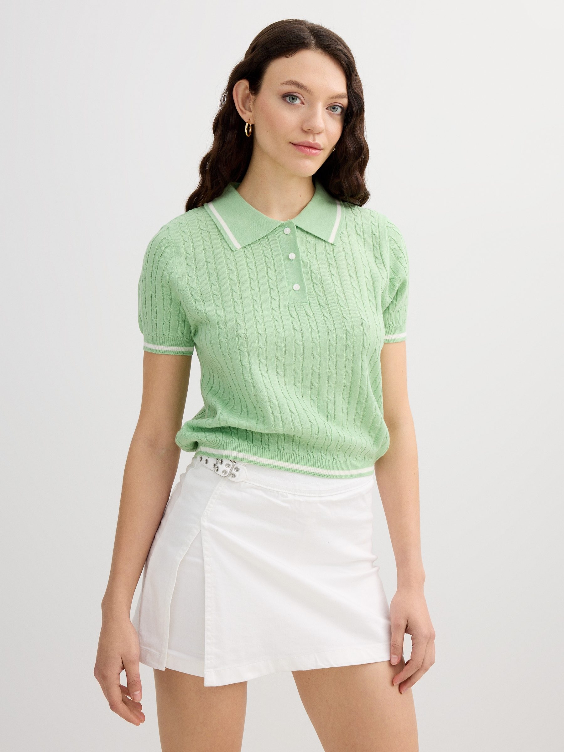 Falda pantalón con cremallera blanco vista media frontal