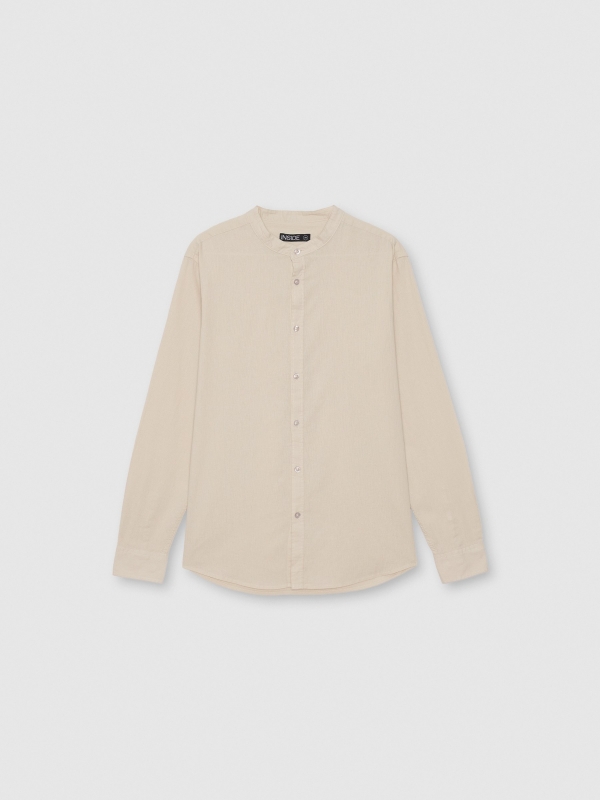  Camisa manga larga lino cuello mao beige vista frontal