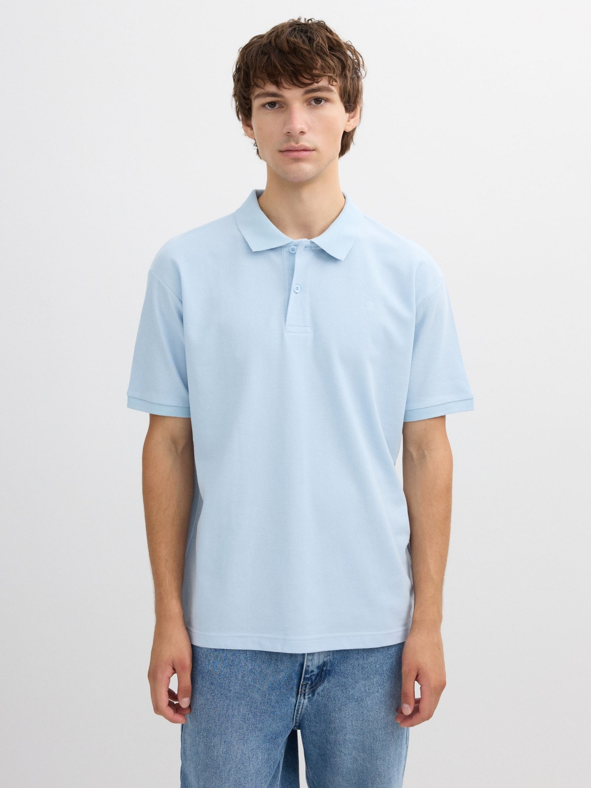 Basic polo light blue middle front view