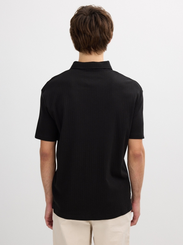 Ribbed basic polo black middle back view