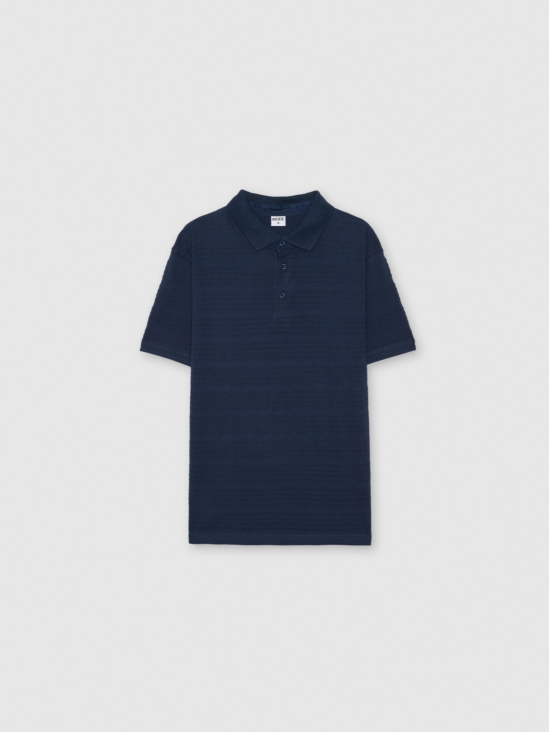 Basic embossed striped polo navy middle front view