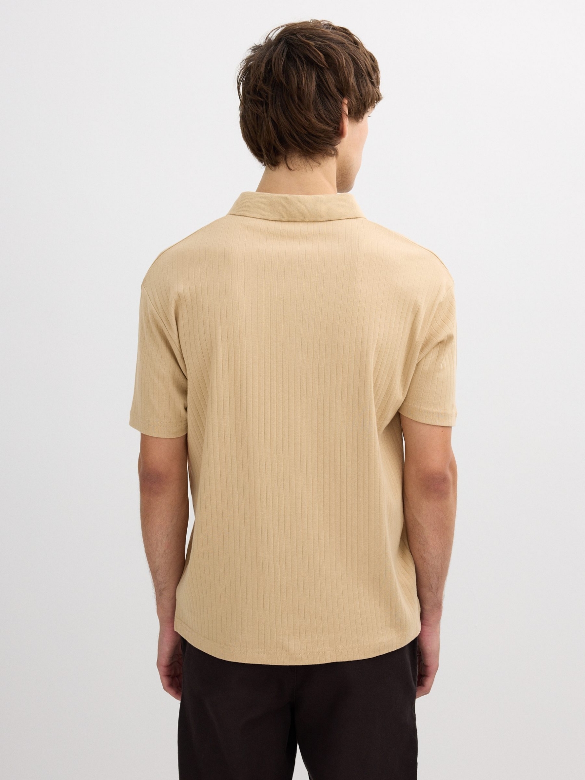 Ribbed basic polo sand middle back view