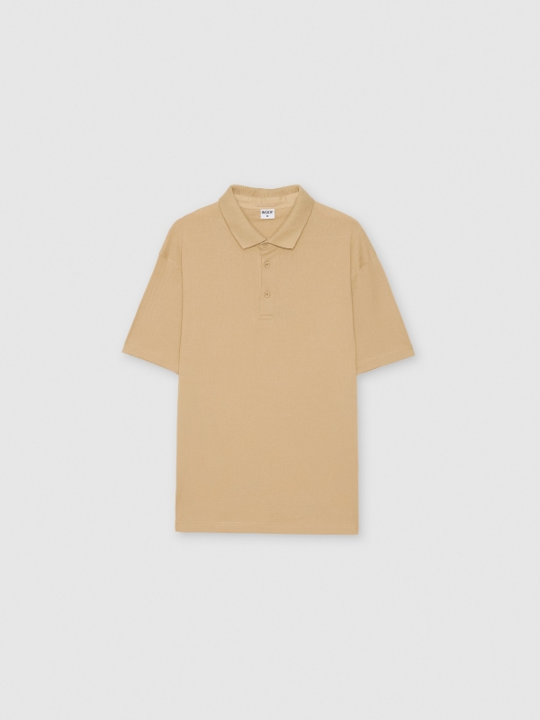  Ribbed basic polo sand front view