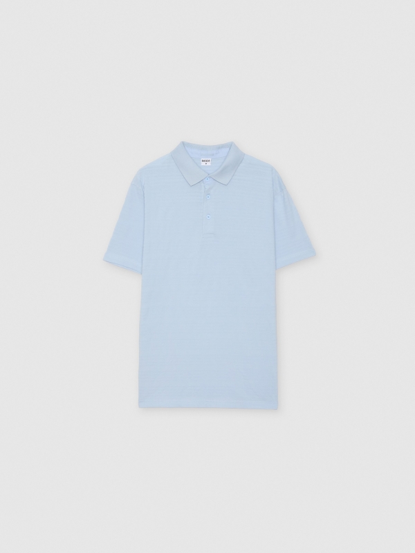  Basic embossed striped polo light blue front view