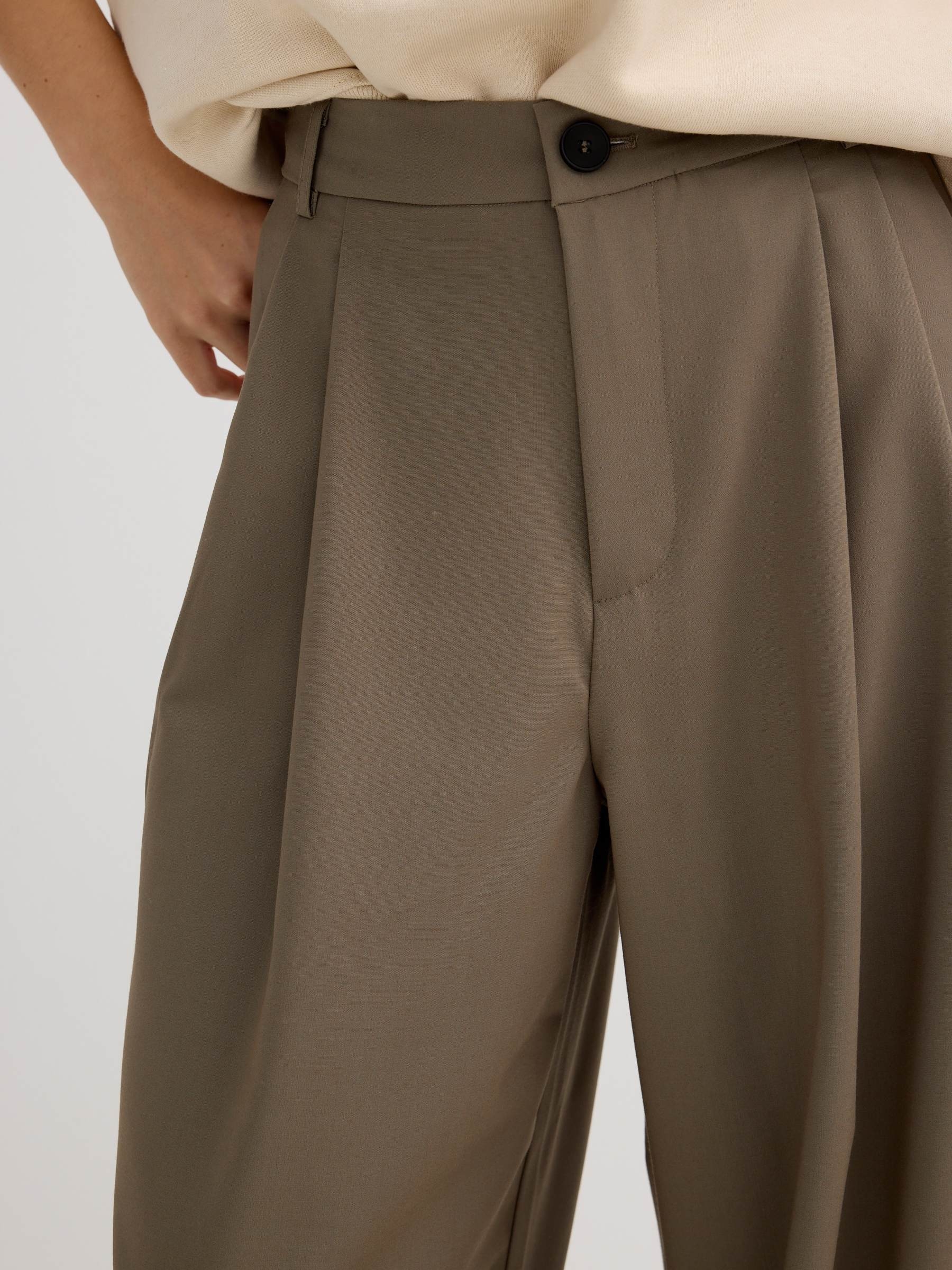 Pleated palazzo pants taupe front view