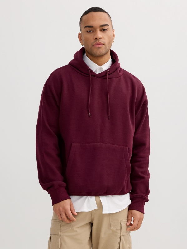 Basic hooded sweatshirt burgundy middle front view