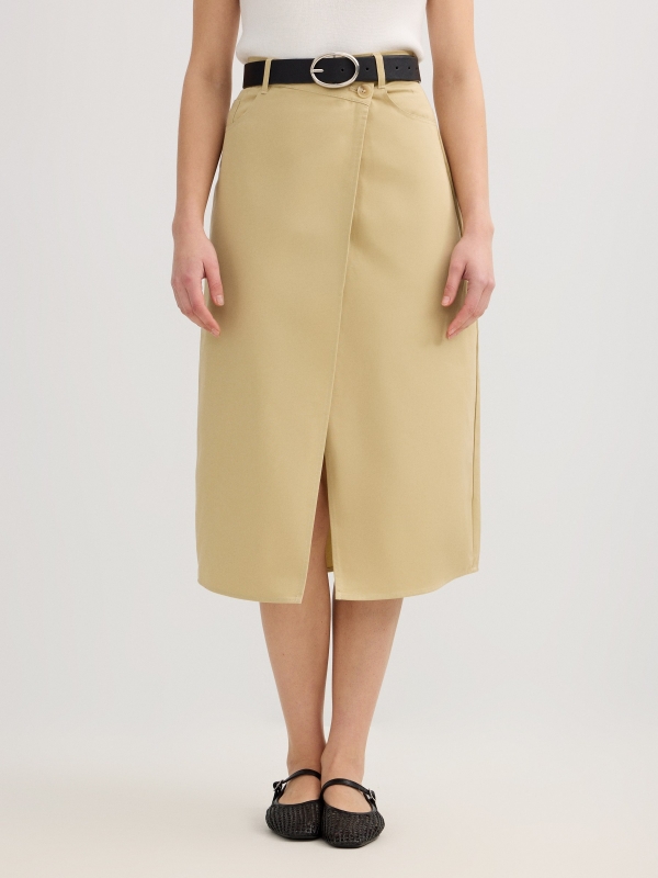 Asymmetric midi skirt with buttons ochre middle back view