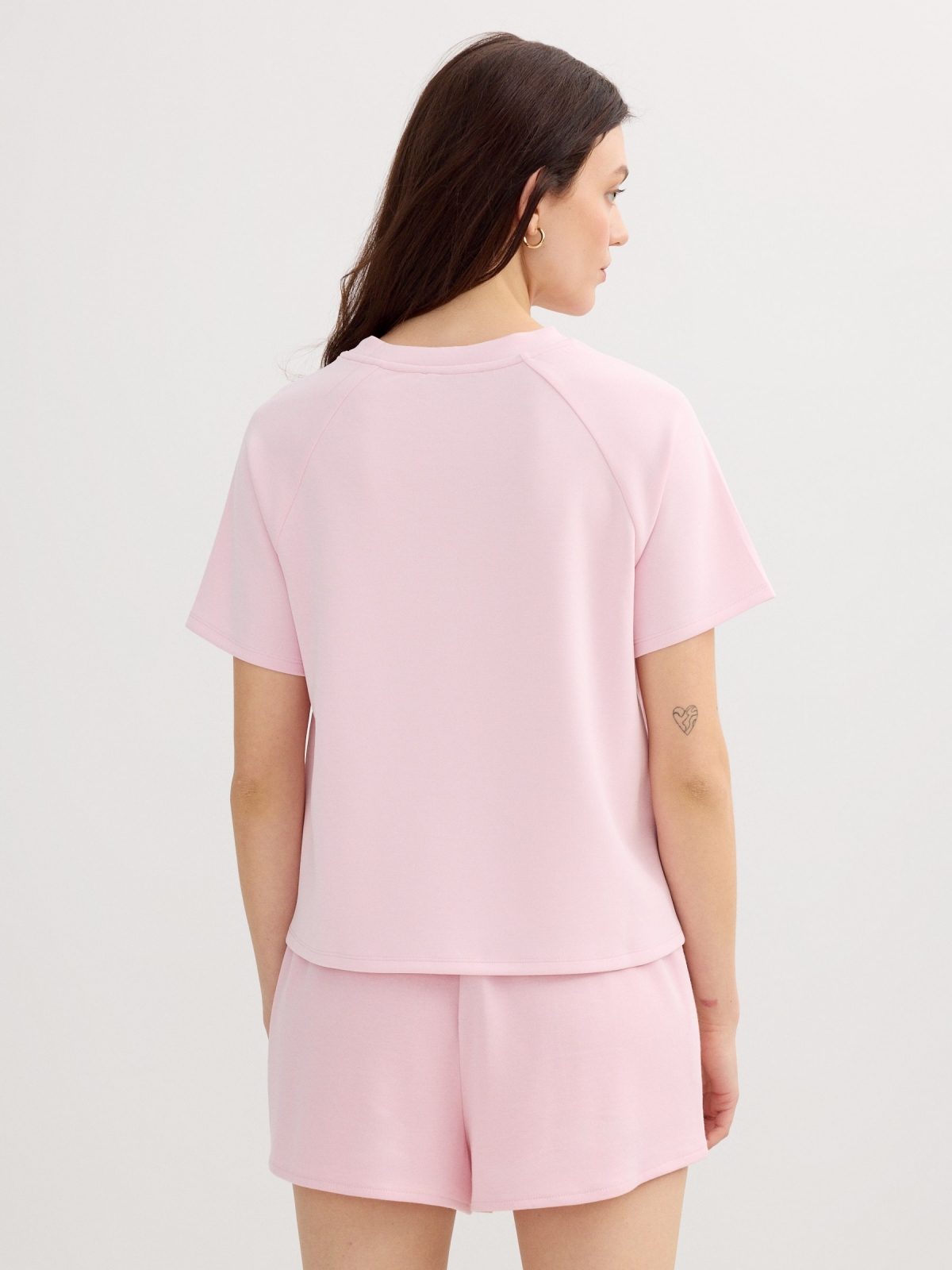 Camiseta modal rosa rosa claro vista meia traseira