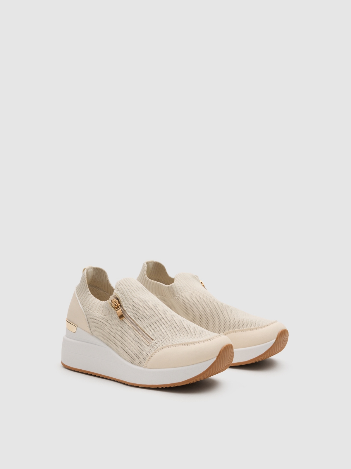 Deportiva cuña nylon beige beige vista frontal 45º