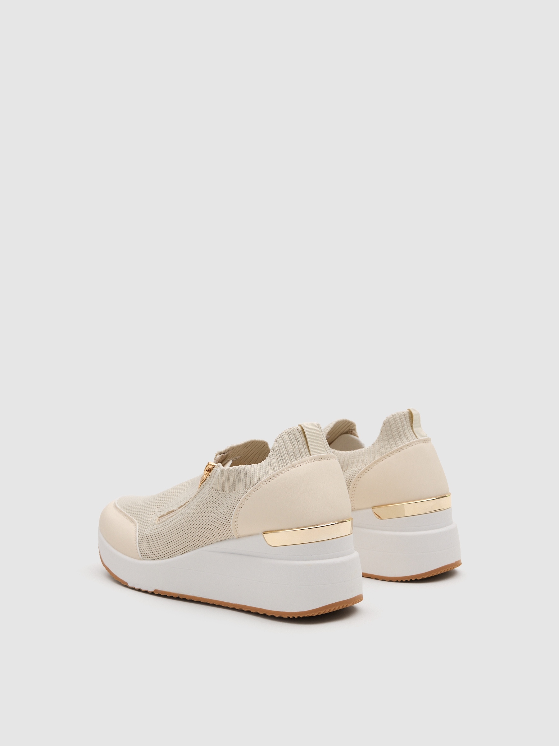 Beige nylon wedge sports shoe beige