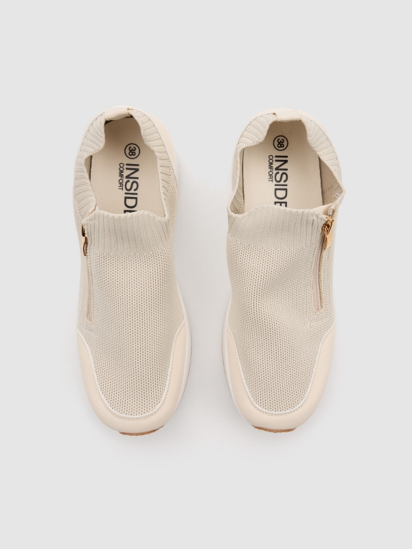 Beige nylon wedge sports shoe beige zenithal view