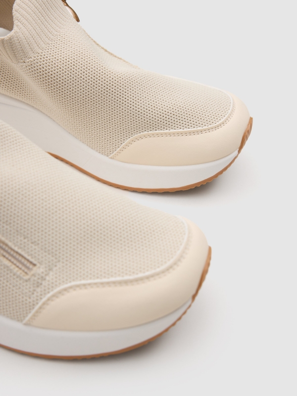 Desportiva cunha nylon bege bege vista detalhe