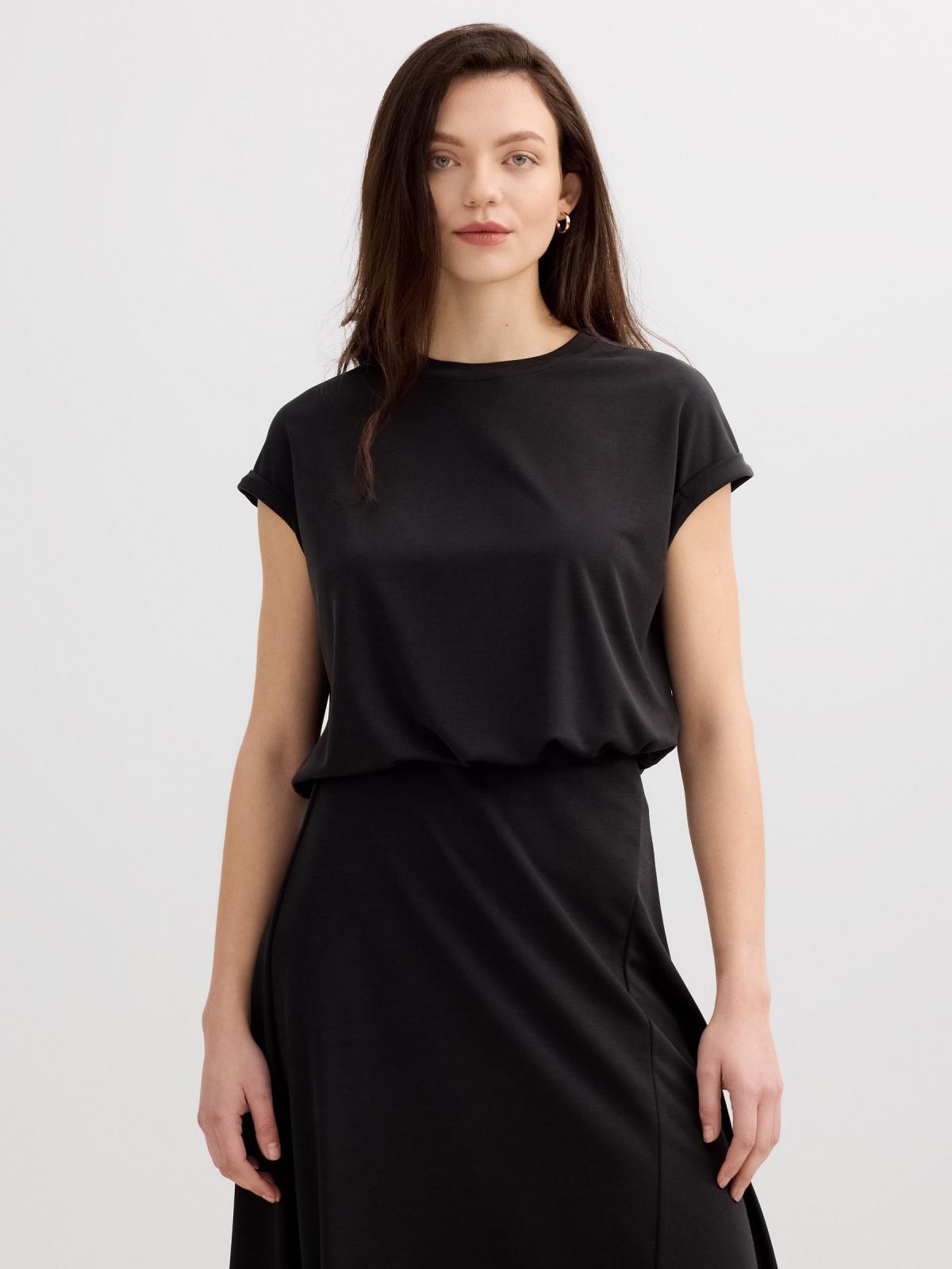 Cotton sleeveless shirt black middle front view