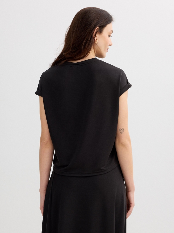 Cotton sleeveless shirt black middle back view
