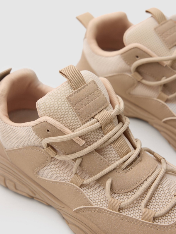 Beige nylon combined sneakers beige detail view