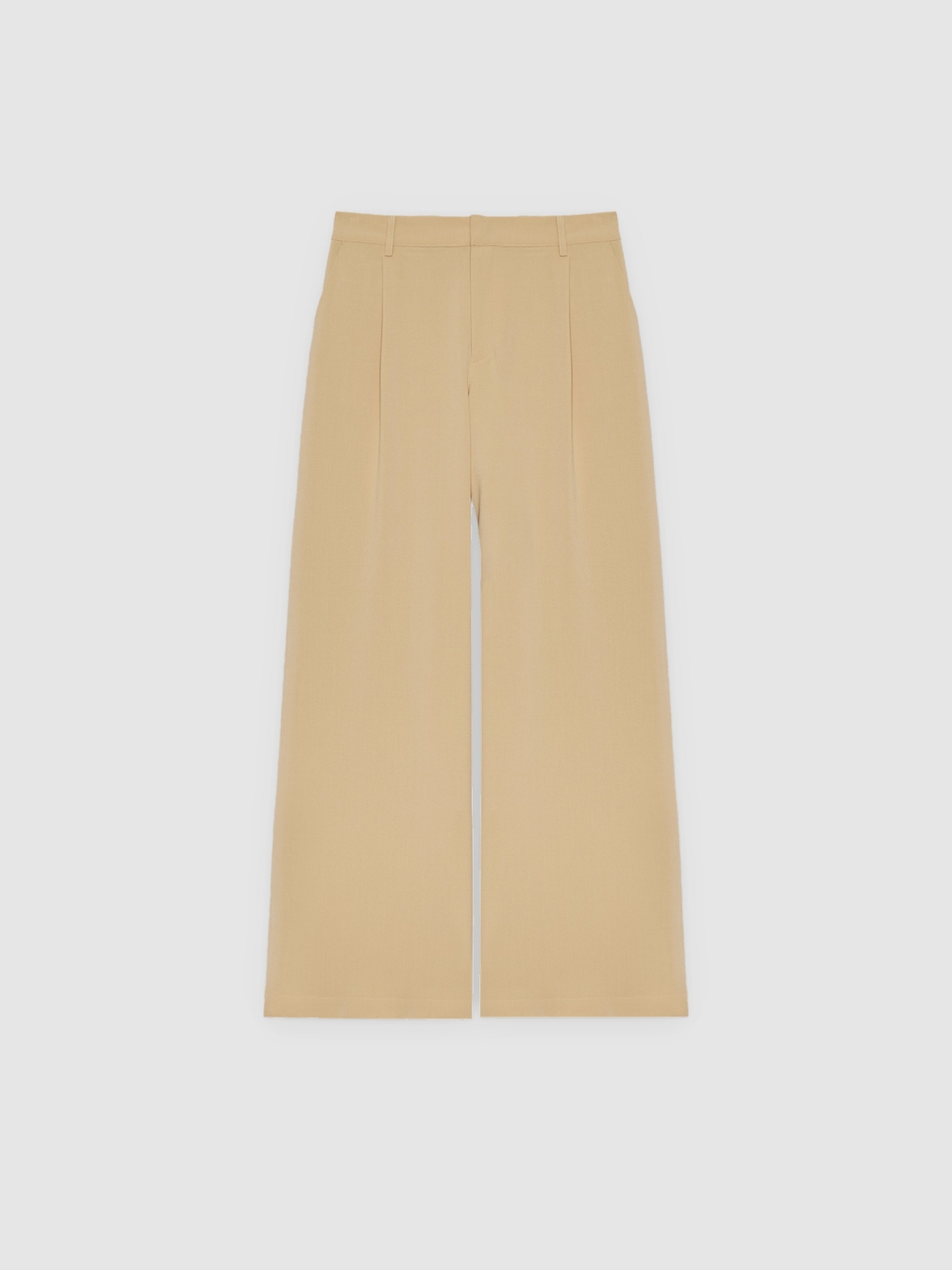 %Pto% High-waisted pleated linen pants sand front view