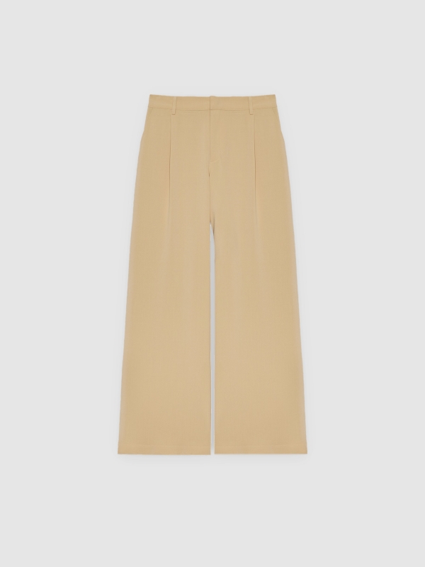  High-waisted pleated linen pants sand front view