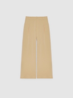 %Pto% High-waisted pleated linen pants sand front view