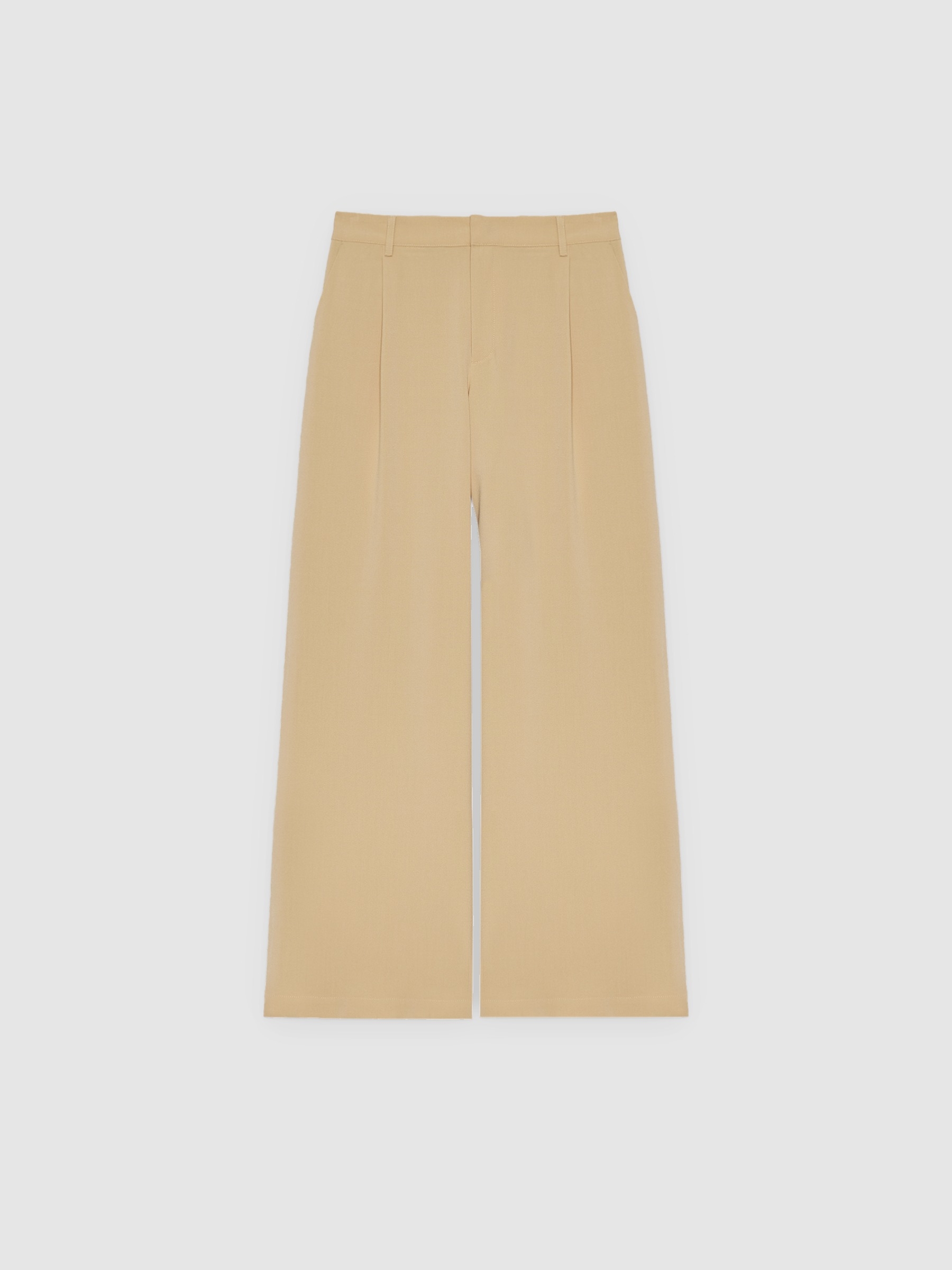 Calça de pregas alta linho areia vista geral frontal